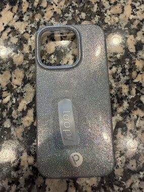 iPhone 16 Pro Loopy Case Sparkle Silver Phone Case with Grip Strap